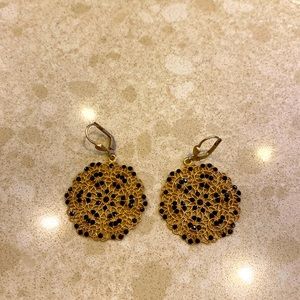 Beautiful gold filigree with black crystals earrings